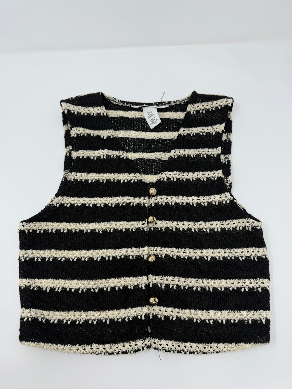 H&M Black and Cream Striped Button-Front Vest